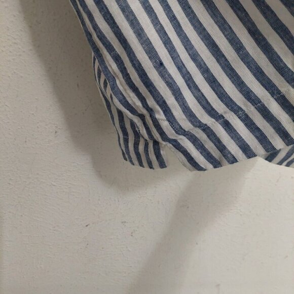 J Crew Flutter-Sleeve Linen Top Womens Sz S Navy Blue White Stripe V-Neck Beach - Picture 7 of 13